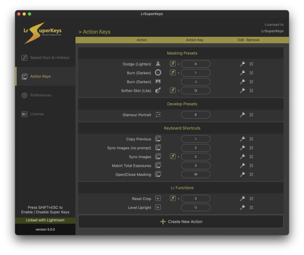 Action Keys for Lightroom Classic